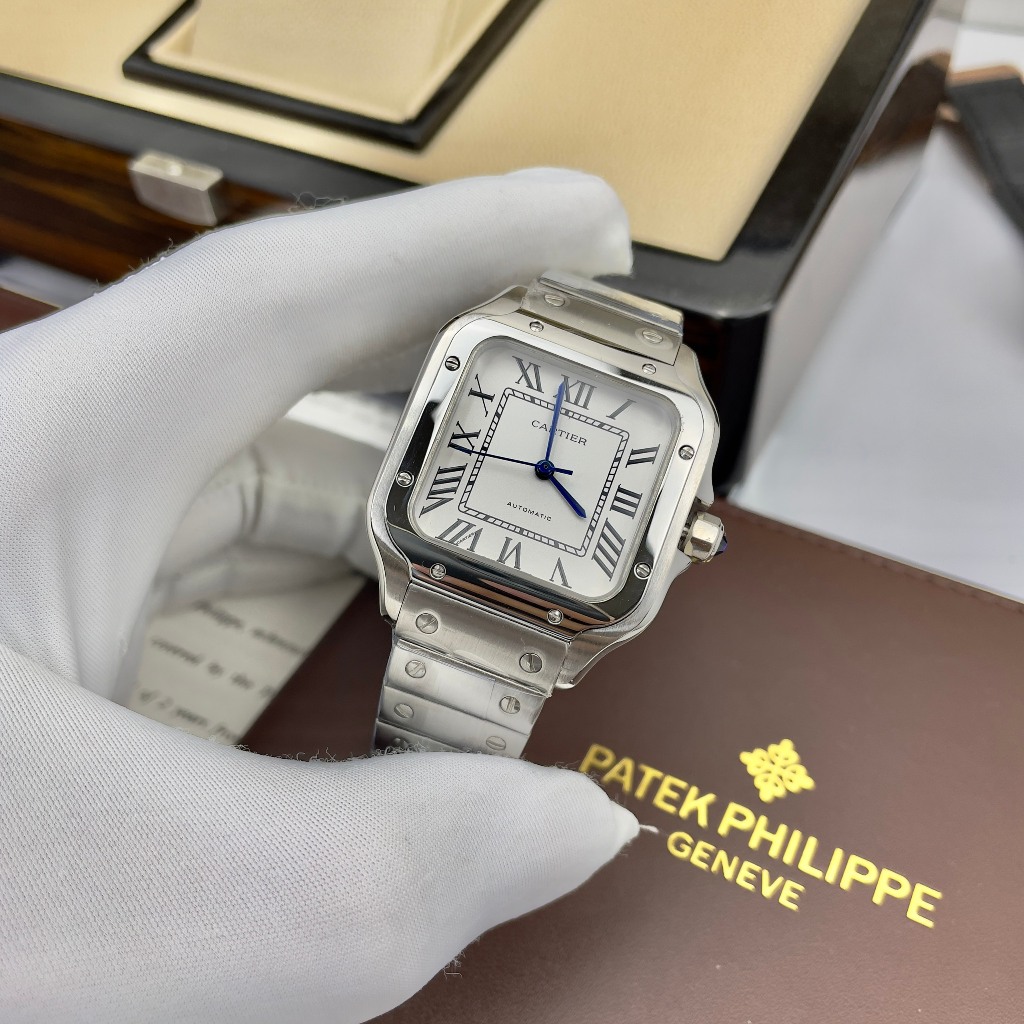 Đồng hồ nam Cartier Santos wh- khung thép 316L- automatic nhật -36mm CHỐNG NƯỚC- BẢO HÀNH 24 thángg