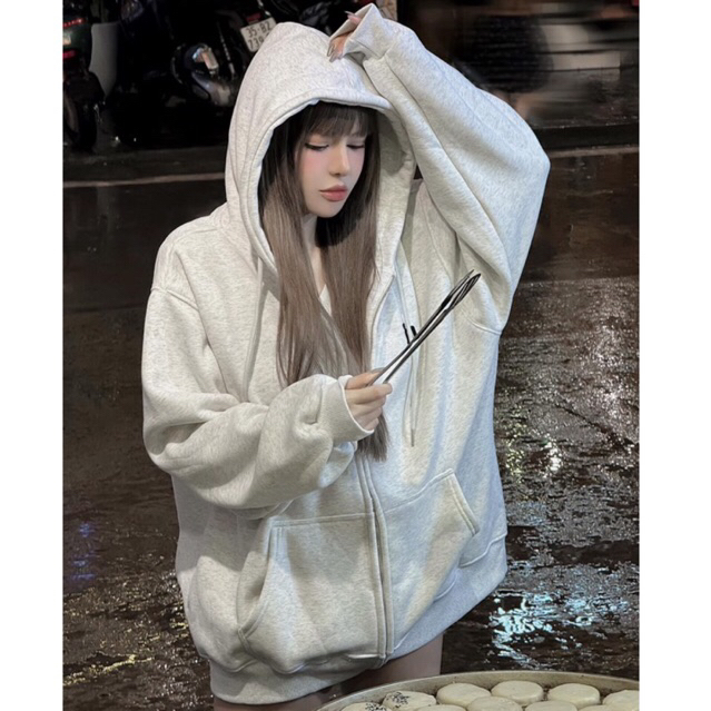 JENNYCLOSET | Áo khoác nỉ hoodie dây kéo trần bông hàng QCCC , Áo khoác hoodie zip chữ in MPB