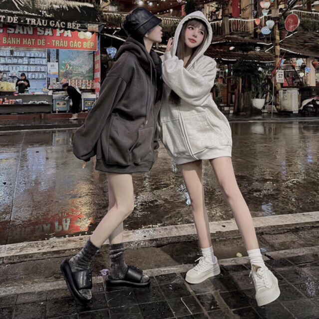 JENNYCLOSET | Áo khoác nỉ hoodie dây kéo trần bông hàng QCCC , Áo khoác hoodie zip chữ in MPB