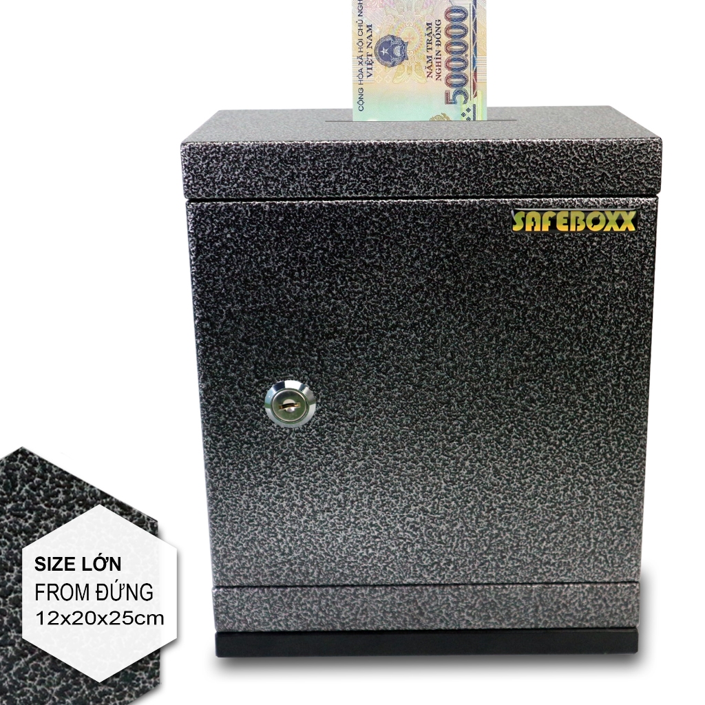 Két sắt mini SAFEBOXX SIZE LỚN kích thước 12x20x25cm, Trọng lượng 2200g, Khóa chìa