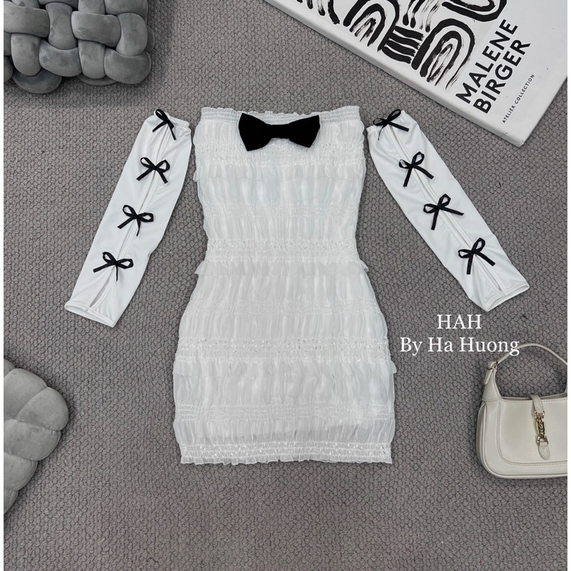 Váy body  đính nơ cup ngực siêu hách dáng sang xịn đẹp