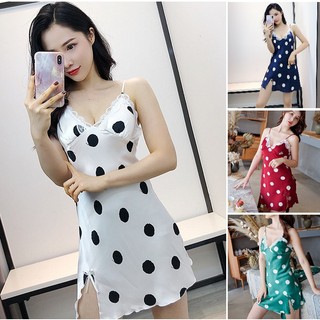 Váy ngủ chấm bi có mút ngực lụa satin có mút ngực damad38amk