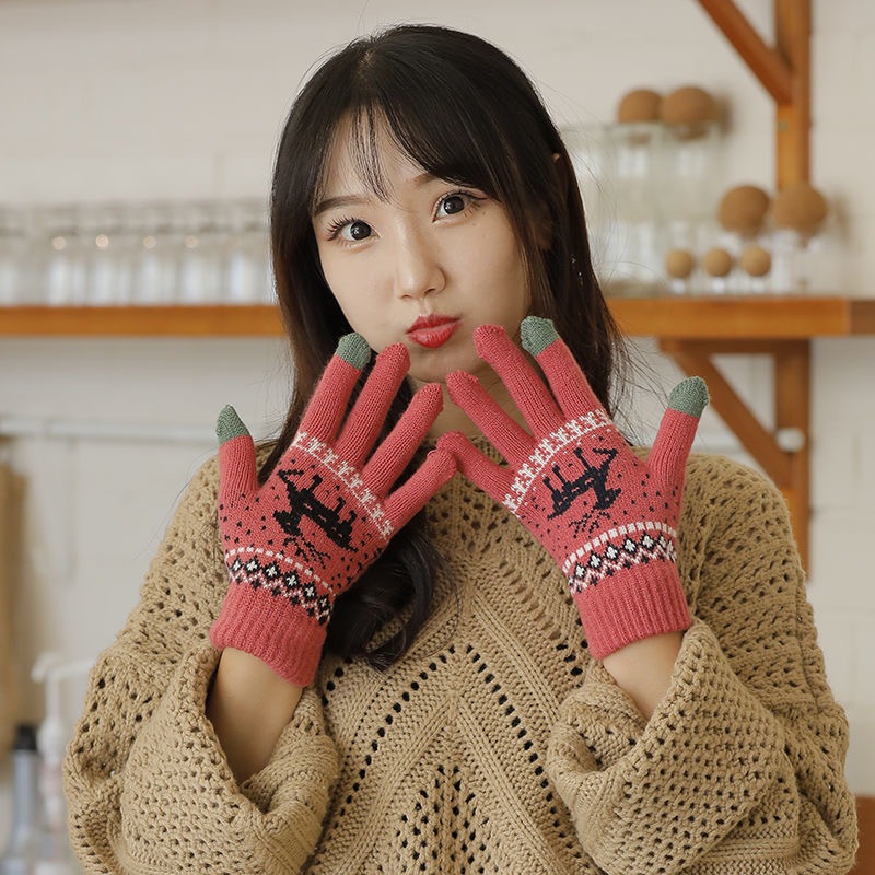 Găng tay len cảm ứng màn hình điện thoại họa tiết Giáng Sinh siêu cute chất liệu len dày vô cùng ấm