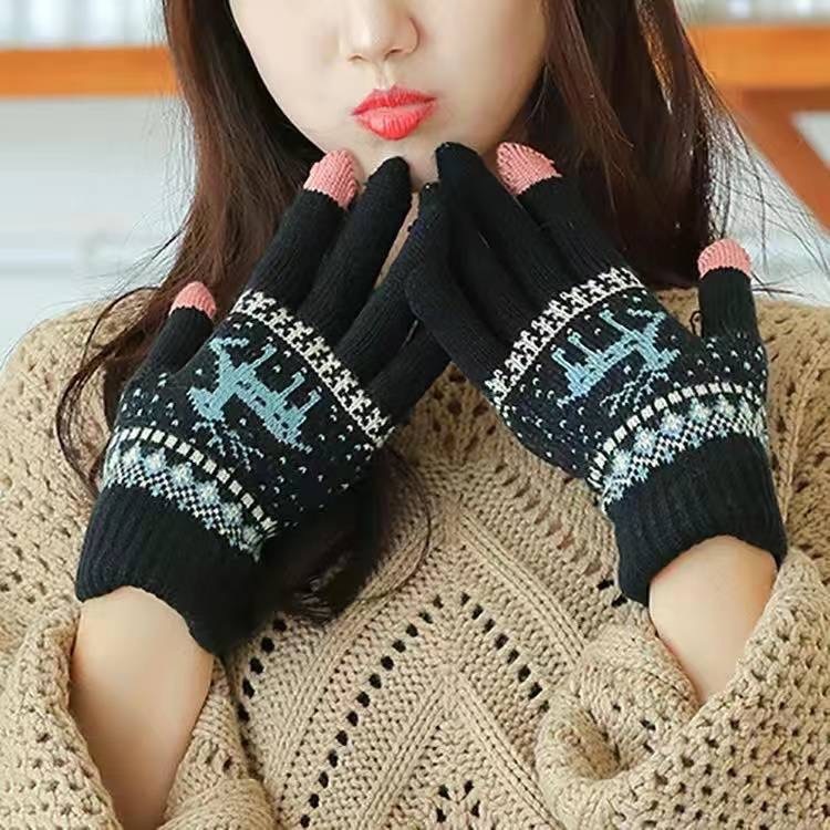 Găng tay len cảm ứng màn hình điện thoại họa tiết Giáng Sinh siêu cute chất liệu len dày vô cùng ấm