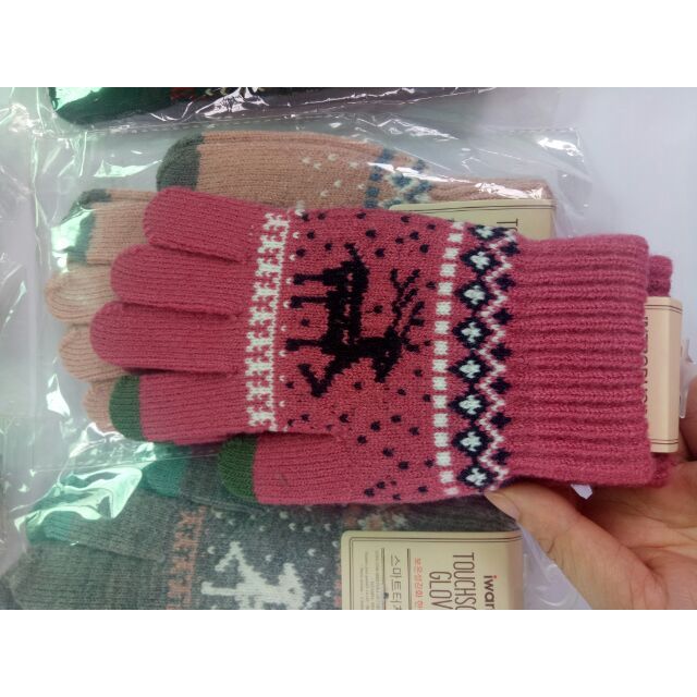 Găng tay len cảm ứng màn hình điện thoại họa tiết Giáng Sinh siêu cute chất liệu len dày vô cùng ấm