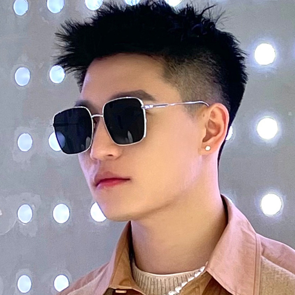 Kính Râm, Kính Mát Nam Nữ Vuông To Gọng Kim Loại, Xanh Dương, Nâu, Đen, Chống Tia UV, Phong Cách Hàn Quốc - BLUE LIGHT