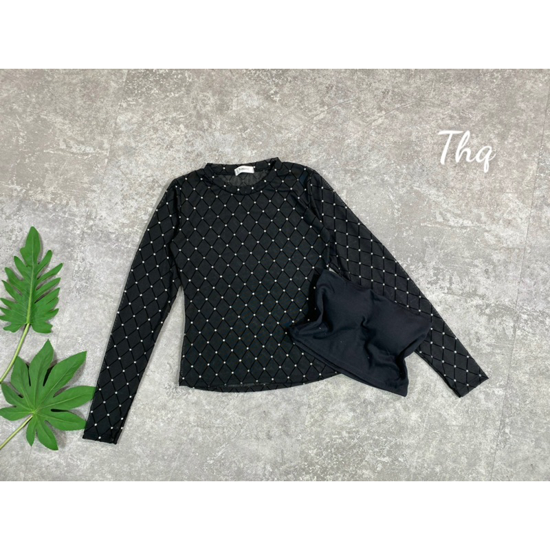 Set áo lưới vân hoạ tiết đính nhũ kèm áo quây