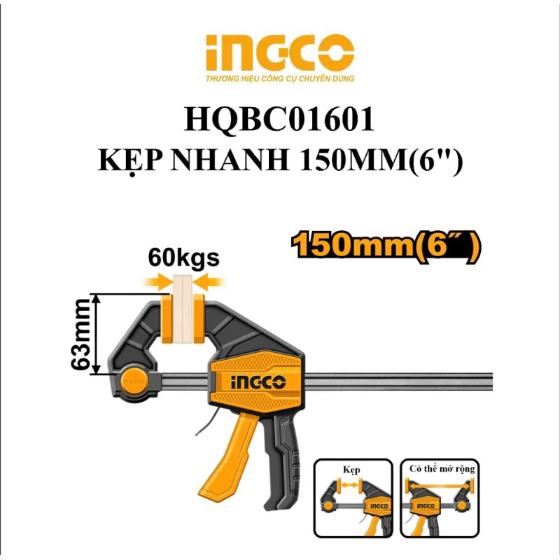 Cảo kẹp nhanh 6 inch INGCO HQBC01601 (Chính hãng TPC)