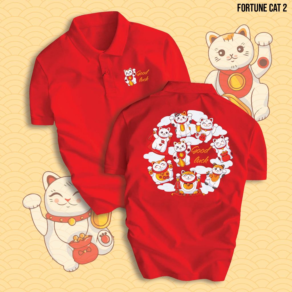 Áo thun Polo TẾT 2024 LUCKY CAT THẦN TÀI MAY MẮN chất liệu CVC cao cấp, phong cách trẻ trung, nổi bật