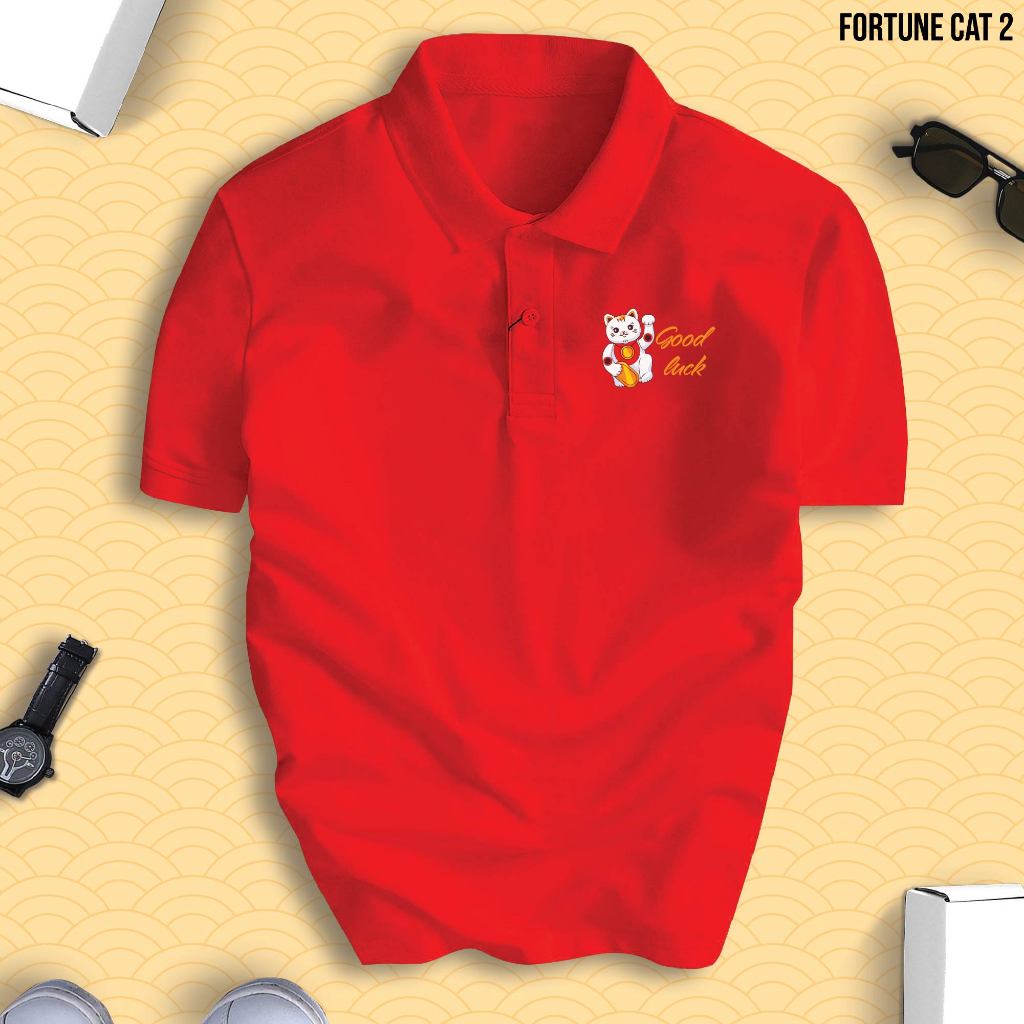 Áo thun Polo TẾT 2024 LUCKY CAT THẦN TÀI MAY MẮN chất liệu CVC cao cấp, phong cách trẻ trung, nổi bật