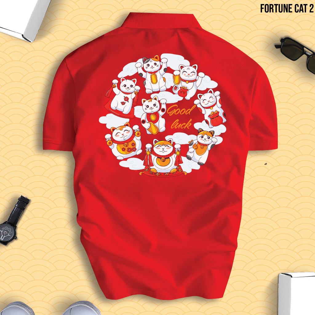 Áo thun Polo TẾT 2024 LUCKY CAT THẦN TÀI MAY MẮN chất liệu CVC cao cấp, phong cách trẻ trung, nổi bật