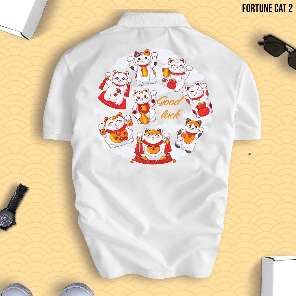 Áo thun Polo TẾT 2024 LUCKY CAT THẦN TÀI MAY MẮN chất liệu CVC cao cấp, phong cách trẻ trung, nổi bật