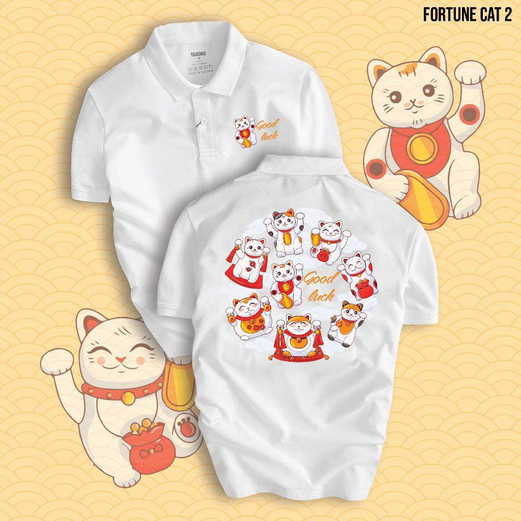 Áo thun Polo TẾT 2024 LUCKY CAT THẦN TÀI MAY MẮN chất liệu CVC cao cấp, phong cách trẻ trung, nổi bật