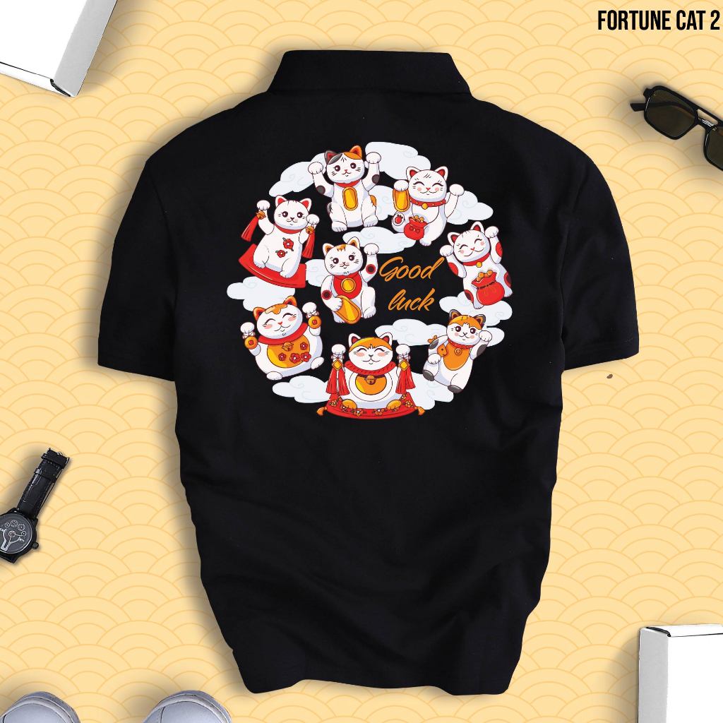 Áo thun Polo TẾT 2024 LUCKY CAT THẦN TÀI MAY MẮN chất liệu CVC cao cấp, phong cách trẻ trung, nổi bật