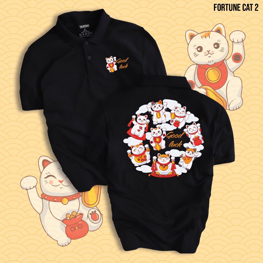 Áo thun Polo TẾT 2024 LUCKY CAT THẦN TÀI MAY MẮN chất liệu CVC cao cấp, phong cách trẻ trung, nổi bật