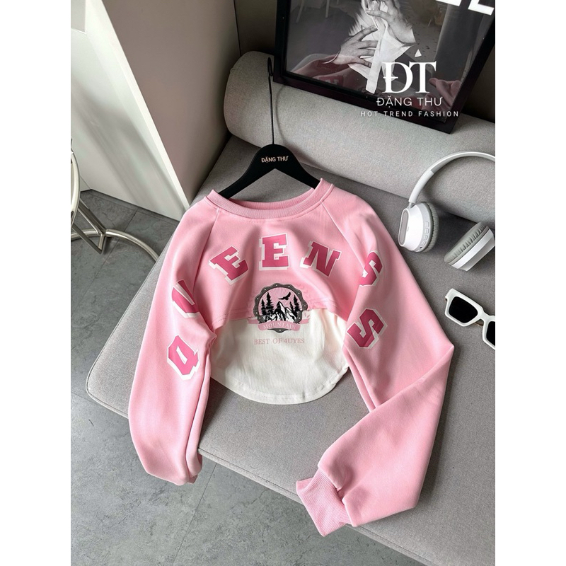 Set 2ct: áo 2s mix croptop nỉ QC