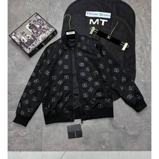 Áo khoác bomber gió nam nữ Dolce zip đen in hoạ tiết vân chữ DG monogram tràn thân bo ống 2 lớp