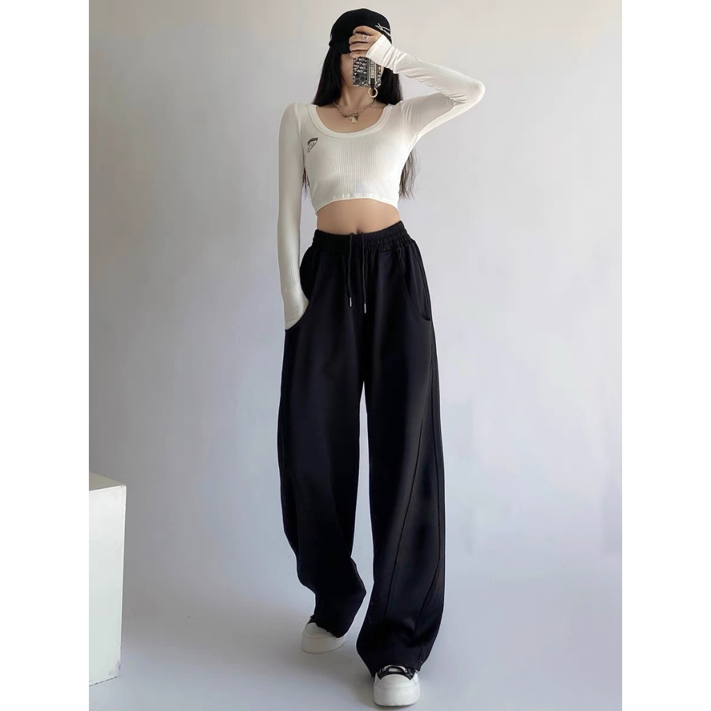 Quần Ống Rộng Suông NAM-NỮ Quần ống rộng trơn nhấn ly, 3 màu, 2 size-M22