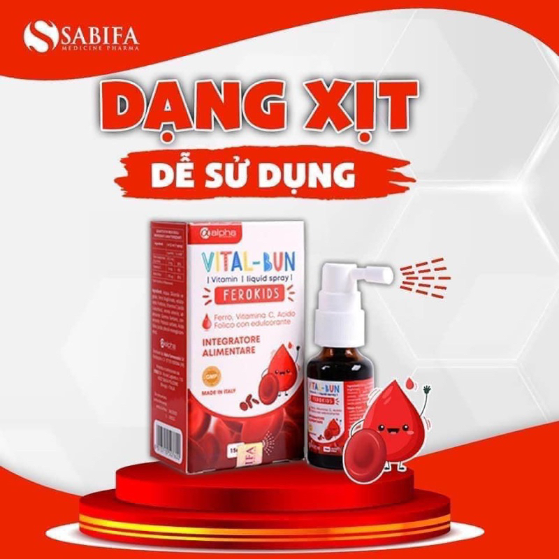 Sắt xịt Vital -Bun dẻo kids bổ sung sắt cho trẻ sơ  sinh và trẻ nhỏ . giảm tỉ lệ thiếu máu ở trẻ, trẻ chậm tăng cân