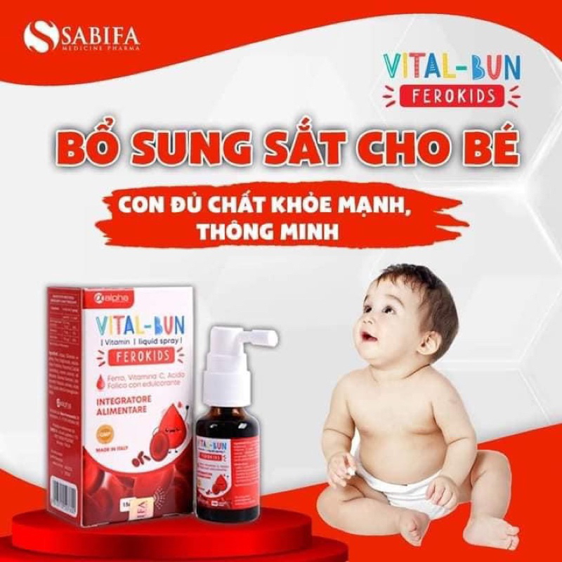 Sắt xịt Vital -Bun dẻo kids bổ sung sắt cho trẻ sơ  sinh và trẻ nhỏ . giảm tỉ lệ thiếu máu ở trẻ, trẻ chậm tăng cân