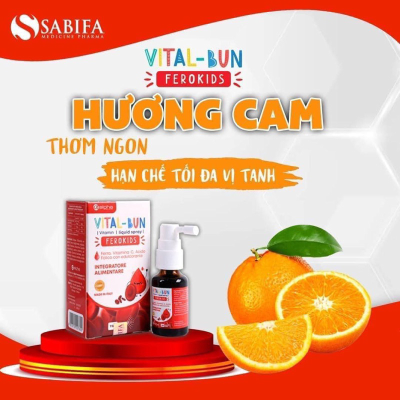 Sắt xịt Vital -Bun dẻo kids bổ sung sắt cho trẻ sơ  sinh và trẻ nhỏ . giảm tỉ lệ thiếu máu ở trẻ, trẻ chậm tăng cân