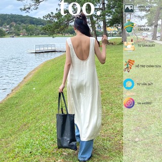 Đầm váy nữ kaki lụa dáng suông hở lưng hàng thiết kế dài qua gối nhẹ nhàng, nữ tính