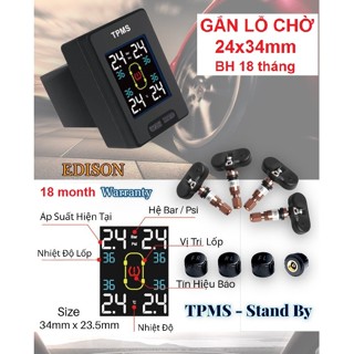 (Hỗ trợ lắp) Cảm biến áp suất lốp Edison trong / ngoài, gắn lỗ chờ sẵn trên xe Toyota, Mitsu, Suzuki 24x34mm (BH 18th)