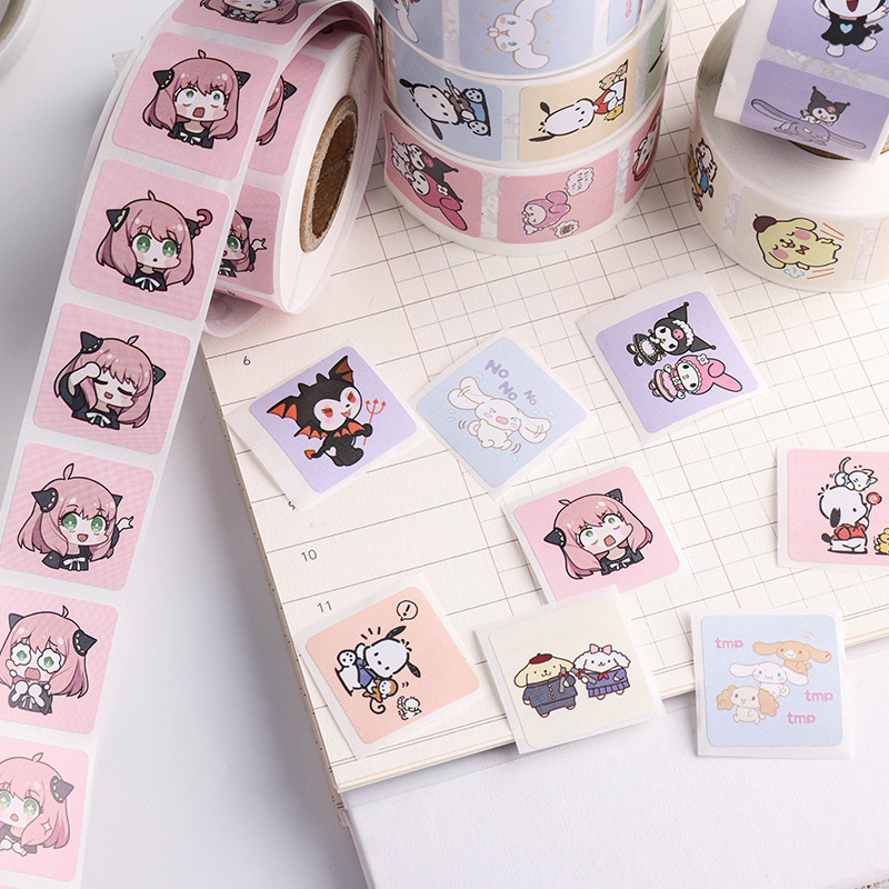 Cuộn 500 Sticker Hình Dán Kích Thước 2.5 cm, sticker khen thưởng học sinh ,sticker trang trí dán sổ nhiều mẫu dễ thương