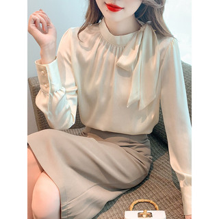Áo sơ mi lụa tay dài cổ thắt nơ thời trang công sở  thu đông