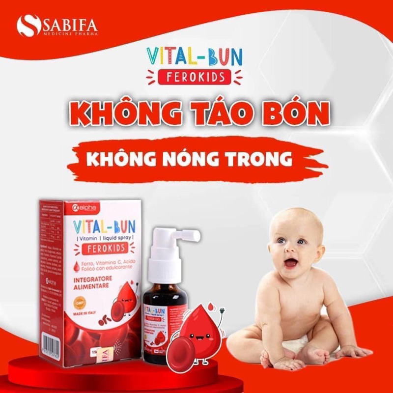 Sắt xịt Vital -Bun dẻo kids bổ sung sắt cho trẻ sơ  sinh và trẻ nhỏ . giảm tỉ lệ thiếu máu ở trẻ, trẻ chậm tăng cân