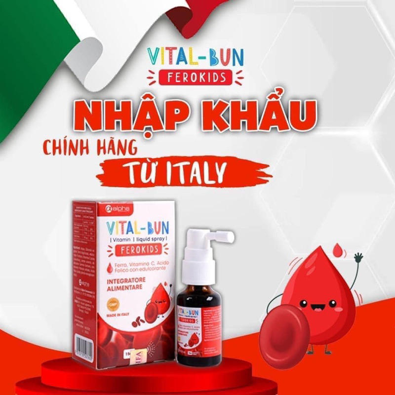 Sắt xịt Vital -Bun dẻo kids bổ sung sắt cho trẻ sơ  sinh và trẻ nhỏ . giảm tỉ lệ thiếu máu ở trẻ, trẻ chậm tăng cân