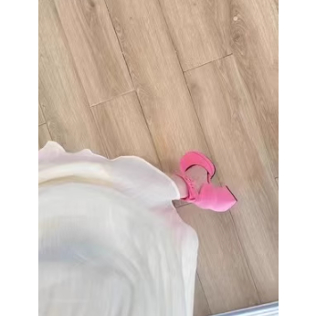 Giày Mary Jane da lộn viền gân mũi tròn đế vuông gót cao 9 cm êm chân quai lỗ xỏ ôm chân