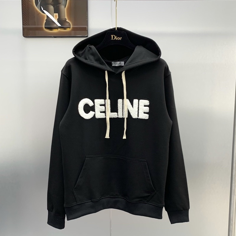 Áo hoodie nam nữ thêu chữ C lông bông xù trước ngực dây sữa mũ dài chất nỉ cotton ống bo chun dày dặn