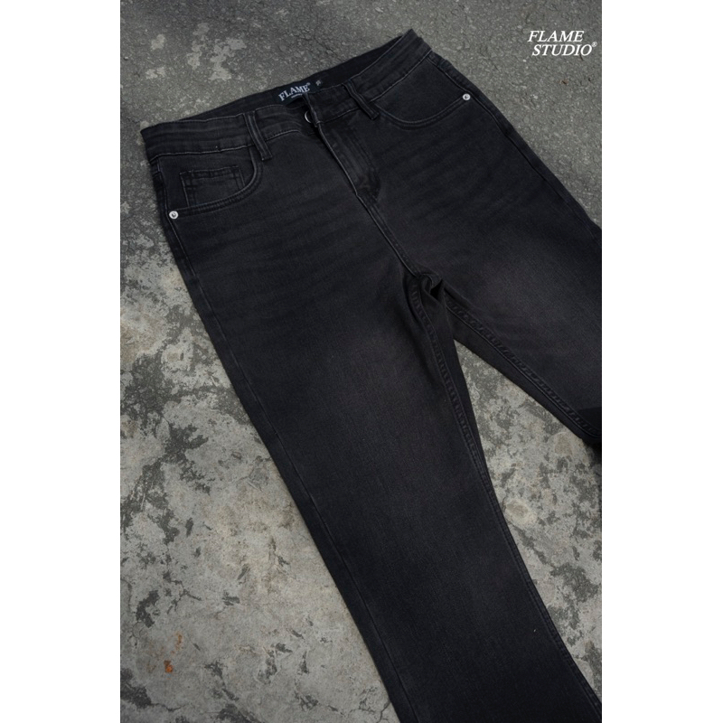 𝑭𝑳𝑨𝑹𝑬 𝑫𝑬𝑵𝑰𝑴 𝑰𝑵 𝑩𝑳𝑨𝑪𝑲 𝑭𝑨𝑫𝑬𝑫 𝑽2 - Quần Jeans Nam Ống Loe Đen Bạc