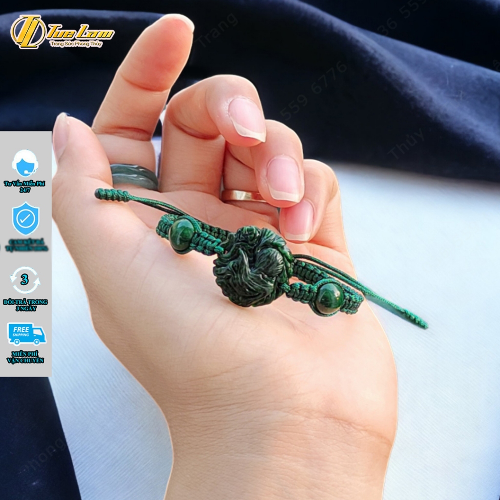 Vòng tay may mắn nữ dây chỉ bện hồ ly chúa dáng tròn ngoc sơn thủy hợp mệnh mộc hỏa - Tuệ Lâm