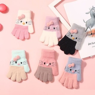 Găng tay len dệt kim họa tiết mèo bao tay cho bé từ 3 đến 8 tuổi chất liệu mềm mịn cao cấp vô cùng ấm cho bé yêu