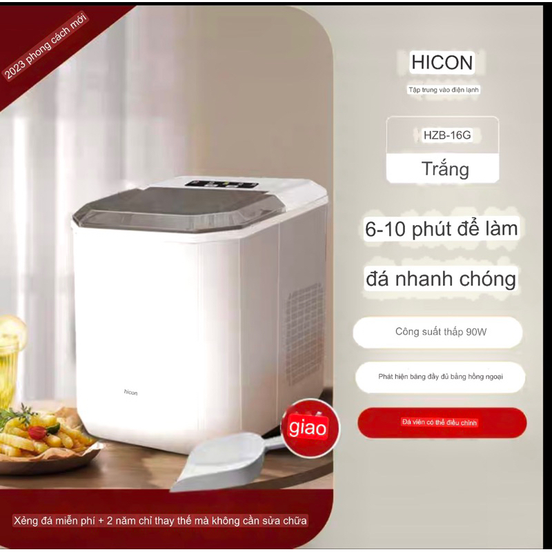 Máy làm đá viên HICON, máy làm đá lạnh nhỏ gọn tiện lợi không gây tiếng ồn