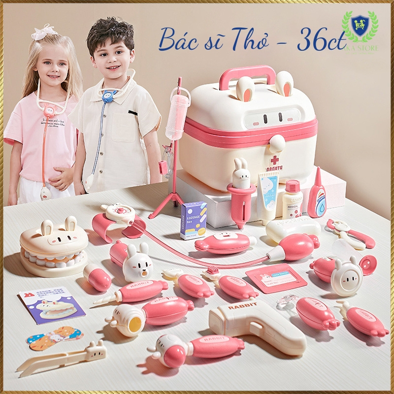 Đồ chơi bác sĩ cho bé gái bé trai, đồ chơi bác sĩ thỏ, chất liệu nhựa nguyên sinh ABS cao cấp