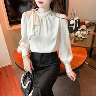 Áo sơ mi lụa tay dài cổ thắt nơ thời trang công sở  thu đông