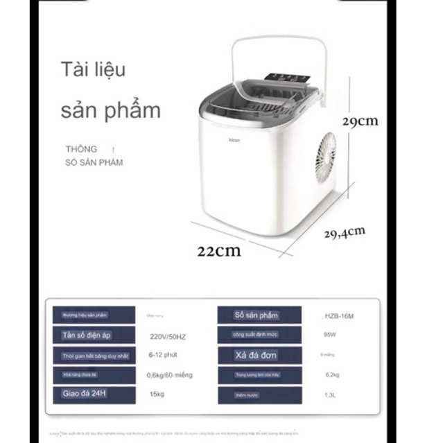 Máy làm đá viên HICON, máy làm đá lạnh nhỏ gọn tiện lợi không gây tiếng ồn