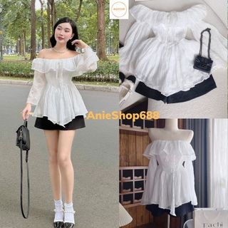 Set váy bo eo trễ vai kèm quần chất tơ đũi siêu mềm, set áo váy trễ vai tiểu thư sang chảnh ANIESHOP688