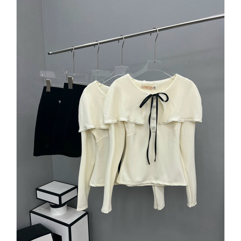 Set Thun Dài Tay Nơ Mix Váy L1