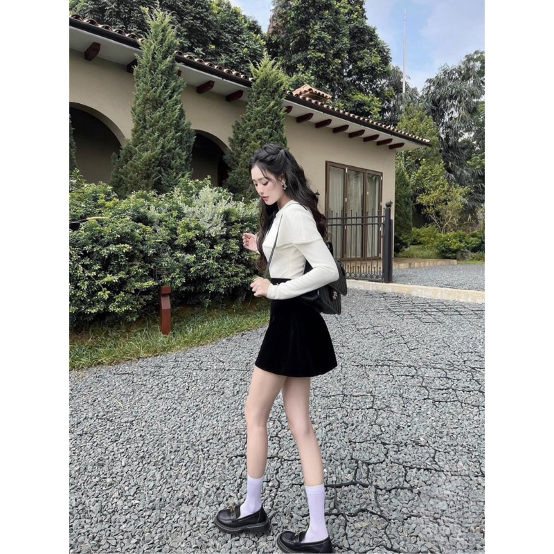 Set Thun Dài Tay Nơ Mix Váy L1