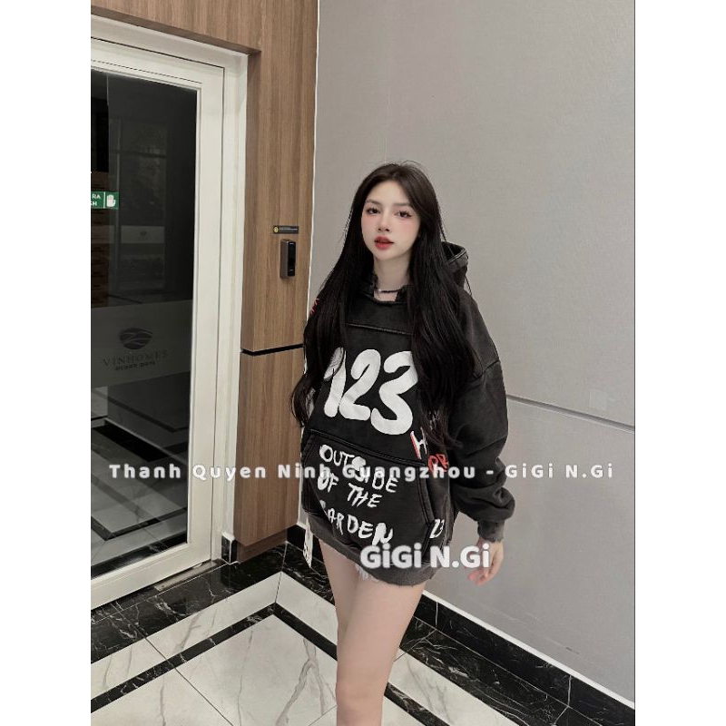 Áo nỉ hoodies mũ loang số 123
