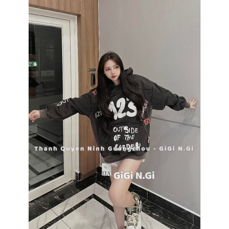 Áo nỉ hoodies mũ loang số 123
