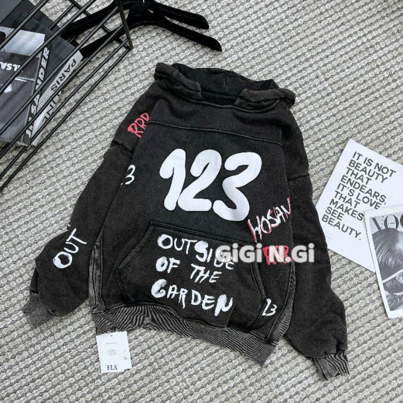 Áo nỉ hoodies mũ loang số 123