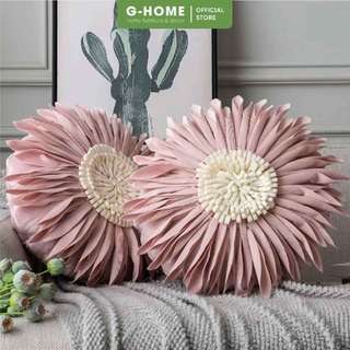 Vỏ gối tựa lưng sofa vải nhung cao cấp Ghome, vỏ gối tròn họa tiết hoa mềm mại sang trọng VG21M4