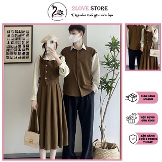 Đồ đôi bộ đồ đôi couple 2Love váy maxi dài và áo sơ mi nam phong cách hàn quốc thu đông Mã 16
