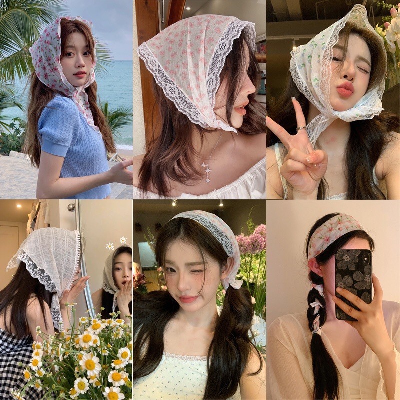 Khăn turban phối ren hoa hình tam giác thời trang nữ tính