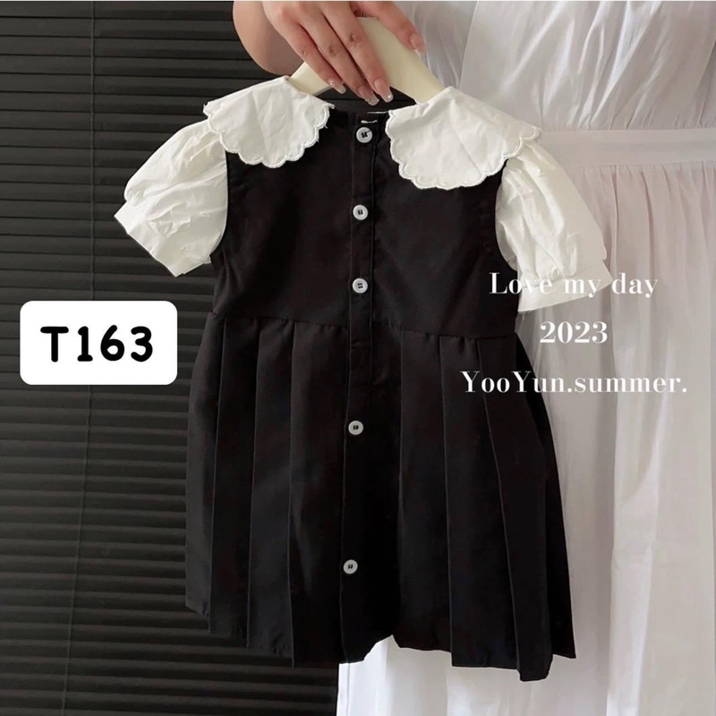 VÁY PHỐI CỔ SEN KHUY SAU CHO BÉ GÁI HÀNG QC